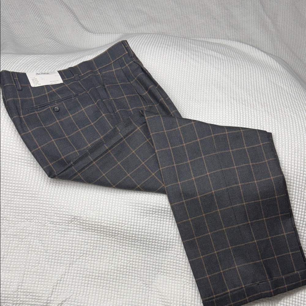 Men's Gray Plaid Paul Fredrick Dress Slacks - 36/32